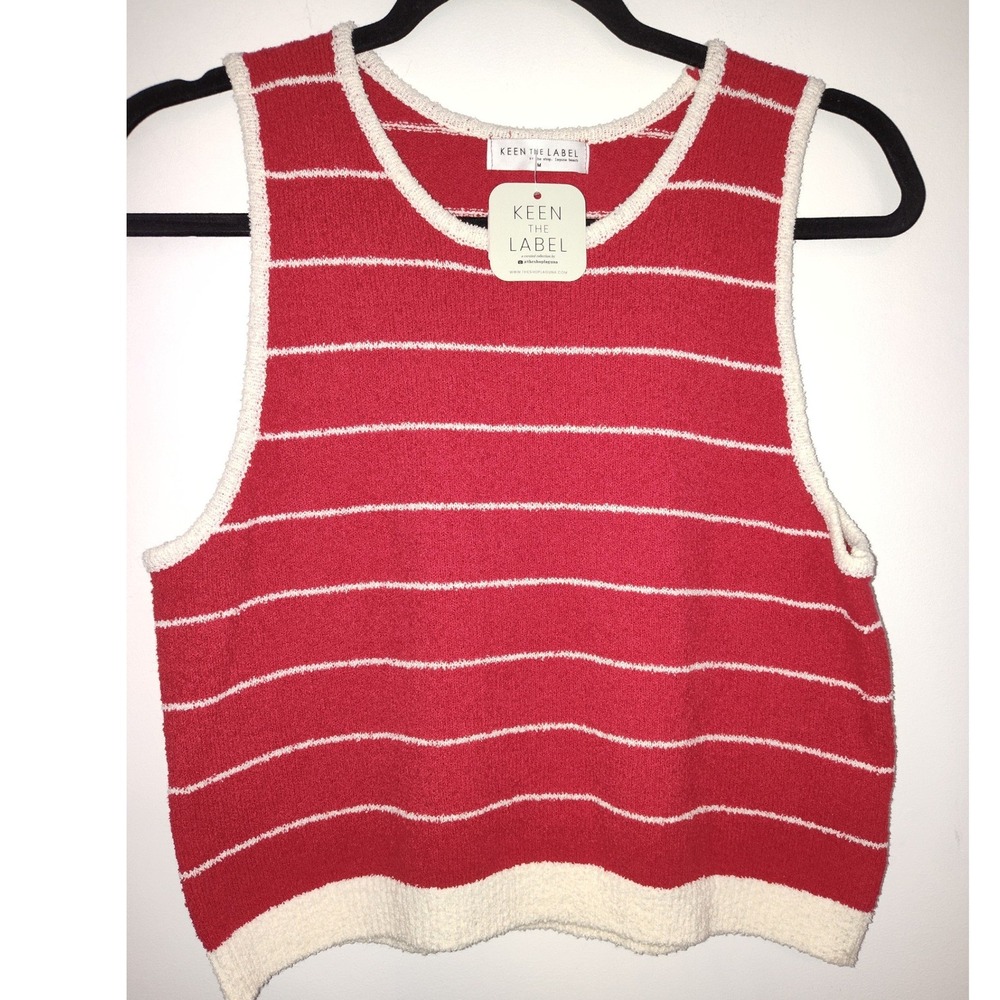 Keen The Label Ranie Tank Red White Striped Knit Sleeveless Top T6557 Womens M